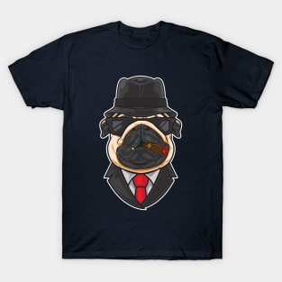 Mafia Pug Smoking Illustration T-Shirt